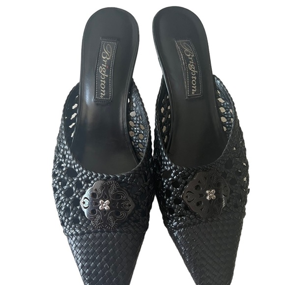 Brighton Tana Black Woven Leather Pointed Toe Kitten Heel Size 6.5 Witchycore - Picture 13 of 15